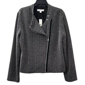 NWT NY&Co. Jacket Herringbone Black Gray Zip Front Women’s Size XL
